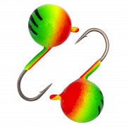 Дробинка с ушком d 5,0 мм, вес 1,21 гр, салатовая-красная с полосками /10 шт/